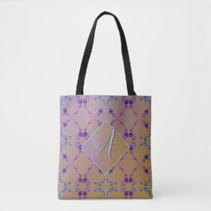 Monogram Lavender Blush Rose Hearts Tote Bag