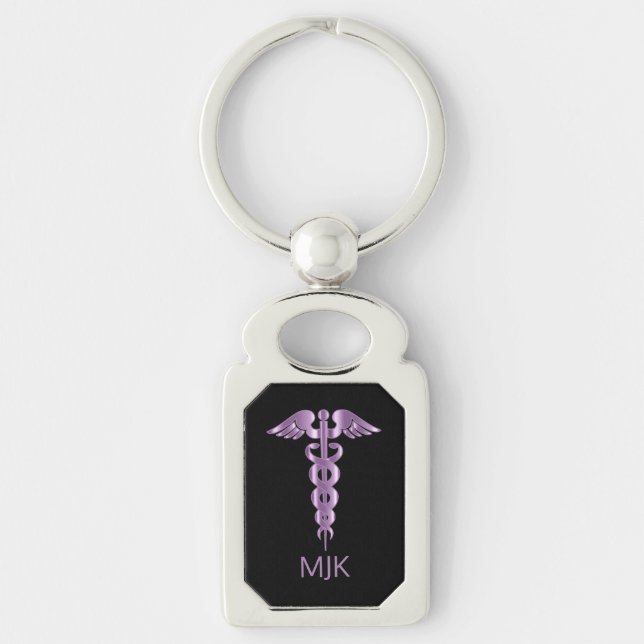 Monogram Lavender Caduceus   Keychain (Front)