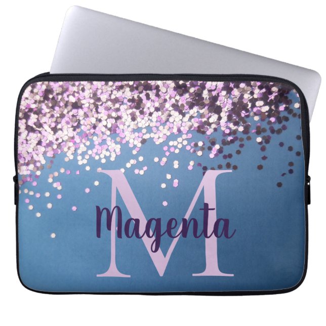 Monogram Lavender Confetti on Blue         Laptop Sleeve (Front)
