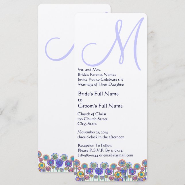 Monogram Lavender Periwinkle Wedding  Invitation (Front/Back)