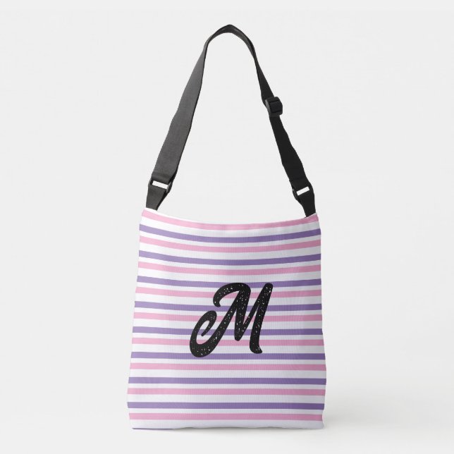 Monogram Lavender Pink White Stripes Crossbody Bag (Front)