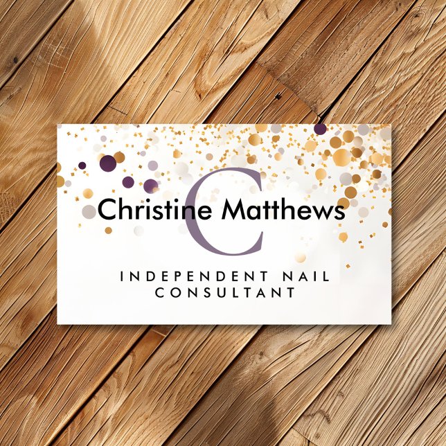 Monogram Lavender Purple and Gold Modern Sequins Business Card (Creator Uploaded)