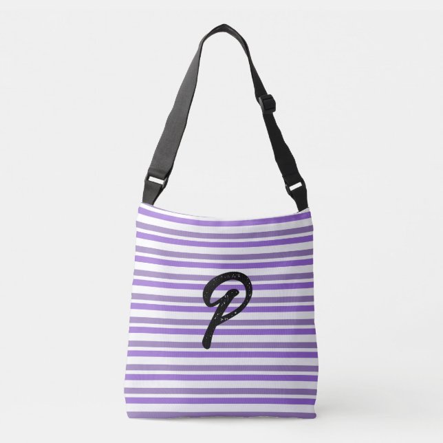 Monogram Lavender Purple White Stripes Crossbody Bag (Front)