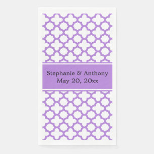 Monogram Lavender Quatrefoil Pattern Wedding Napkin