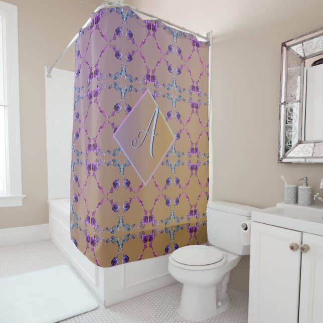 Monogram Lavender Rose Heart Blush   Shower Curtain (In Situ)