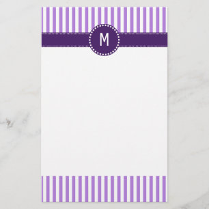 Monogram Lavender Striped Pattern Stationery