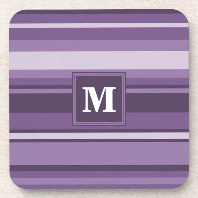 Monogram Lavender stripes Coaster (Front)