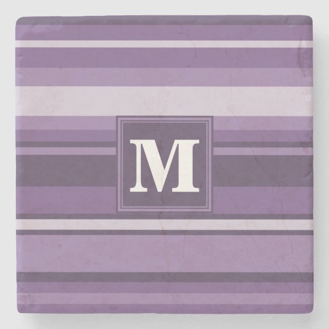 Monogram Lavender stripes Stone Coaster (Front)