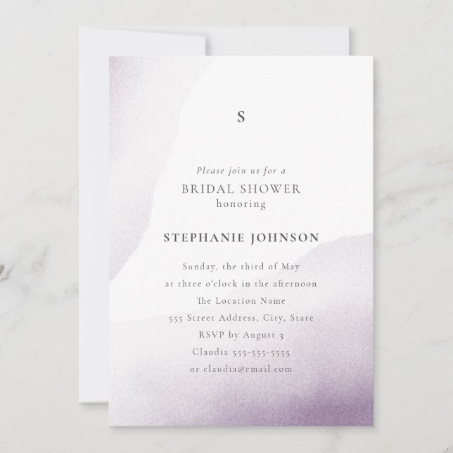 Monogram Lavender Watercolor Wash Bridal Shower   Invitation (Front)