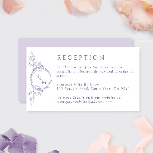 Monogram Lavender Wedding Reception Enclosure Card (Creator Uploaded)