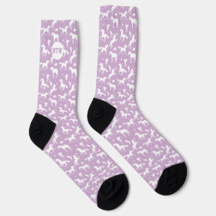 Monogram Lavender White Horse Cowboy Cowgirl Socks