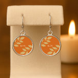 Monogram Leaf on Spiced Pumpkin Background  Earrings<br><div class="desc">Celebrate the warmth of fall with these elegant Spiced Pumpkin Monogram Earrings. Featuring golden botanical branches against a rich autumn orange backdrop, each earring is personalised with your initials (R.F.N. shown for example). These earrings are perfect for adding a seasonal glow to your outfit, making them ideal for fall weddings,...</div>