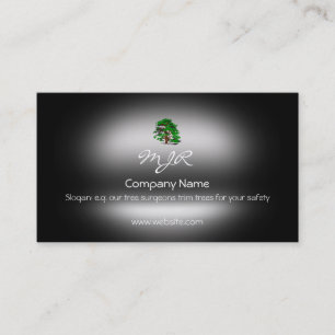 Monogram, Leafy Green Tree, metallic-effect Business Card