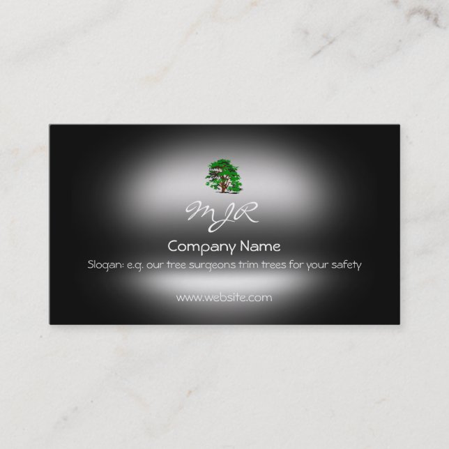Monogram, Leafy Green Tree, metallic-effect Business Card (Front)