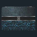 Monogram Leather and Leopard Pattern - Blue iPad Pro Cover<br><div class="desc">iPad Cover. Monogram faux leather and leopard print pattern design in a deep blue and black ready for you to personalise. ⭐This Product is 100% Customisable. *****Click on CUSTOMIZE BUTTON to add, delete, move, resize, changed around, rotate, etc... any of the graphics or text or use the fill in boxes....</div>