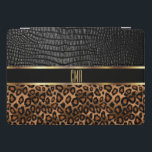 Monogram Leather and Leopard Pattern iPad Pro Cover<br><div class="desc">Monogram black faux leather and brown animal print leopard pattern iPad cover ready for you to personalise. ✔Note: Not all template areas need changed. 📌If you need further customisation, please click the "Click to Customise further" or "Customise or Edit Design" button and use our design tool to resize, rotate, change...</div>