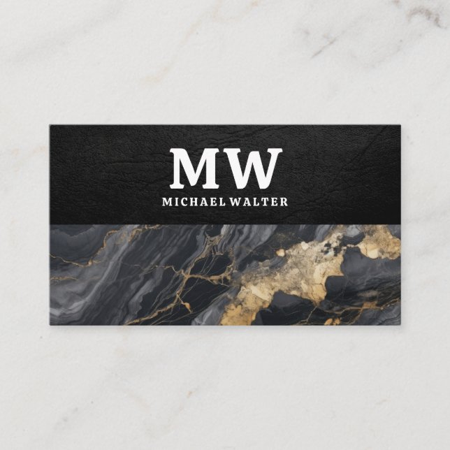 Monogram | Leather | Marble Texture Business Card (Front)
