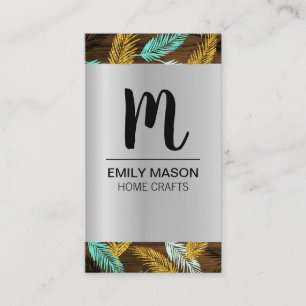 Monogram / Leaves Wood Trim / Palm Leaf Business Card