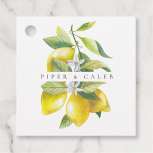 Monogram Lemon Blossoms Wedding Favour Tags