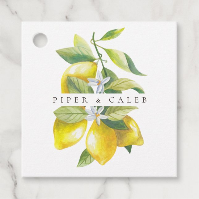 Monogram Lemon Blossoms Wedding Favour Tags (Front)