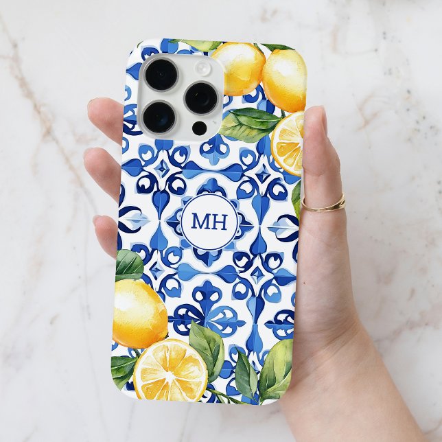 Monogram Lemon Citrus Fruit Elegant Mediterranean Case-Mate iPhone Case (Monogram Lemon Citrus Fruit Elegant Mediterranean Case-Mate iPhone Case)