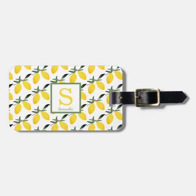 Monogram Lemon Citrus Name  Luggage Tag (Front Horizontal)