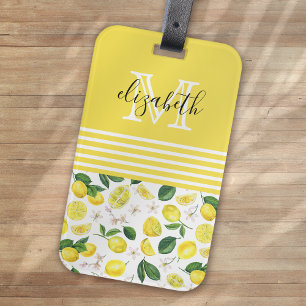 Monogram Lemon Citrus Pattern Luggage Tag
