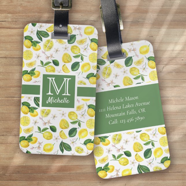 Monogram Lemon Citrus Pattern Luggage Tag (Creator Uploaded)