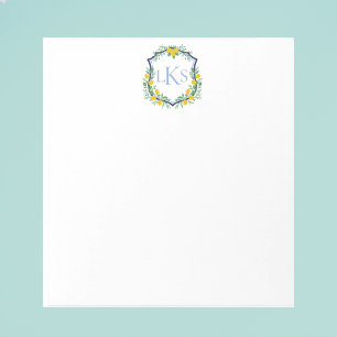 Monogram Lemon Crest, Blue and White Custom Notepad