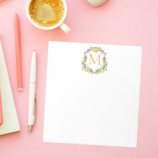 Monogram Lemon Crest, Pink & Orange Custom  Notepad (Creator Uploaded)