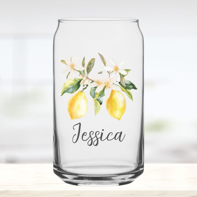 Monogram Lemon Fruits White Flowers Tree Branch Can Glass (In situ)