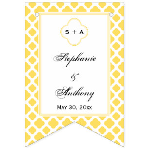 Monogram Lemon Yellow and White Quatrefoil Pattern Bunting