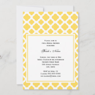 Monogram Lemon Yellow and White Quatrefoil Pattern Invitation