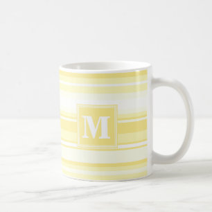 Monogram lemon yellow stripes coffee mug