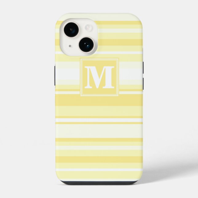 Monogram lemon yellow stripes iPhone case (Back)