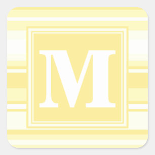 Monogram lemon yellow stripes square sticker