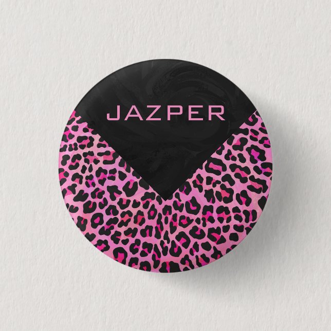 Monogram Leopard Black and Hot Pink Print 3 Cm Round Badge (Front)