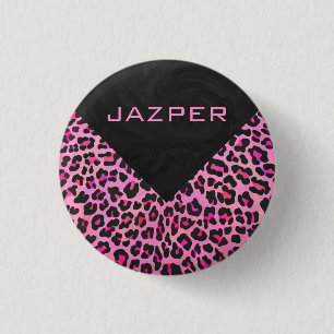 Monogram Leopard Black and Hot Pink Print 3 Cm Round Badge