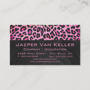 Monogram Leopard Black and Hot Pink Print Business Card