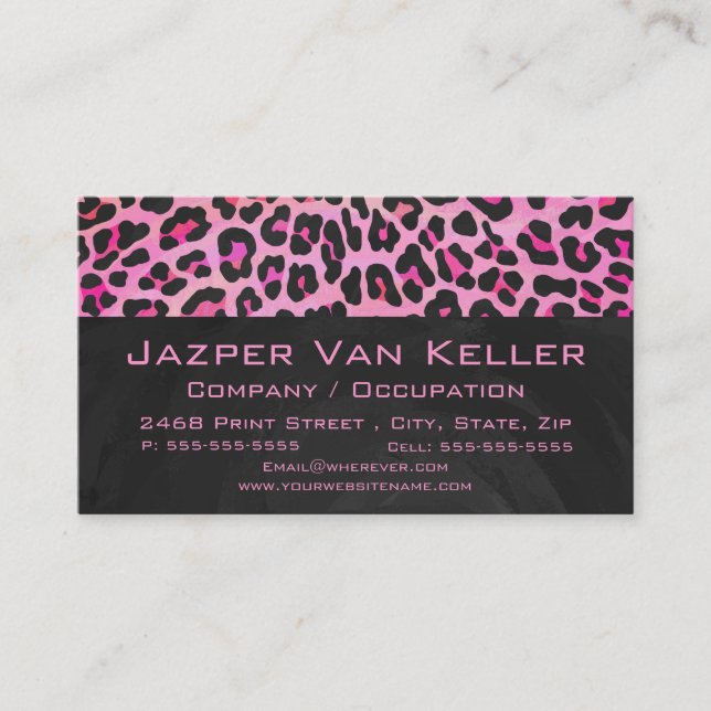 Monogram Leopard Black and Hot Pink Print Business Card (Front)