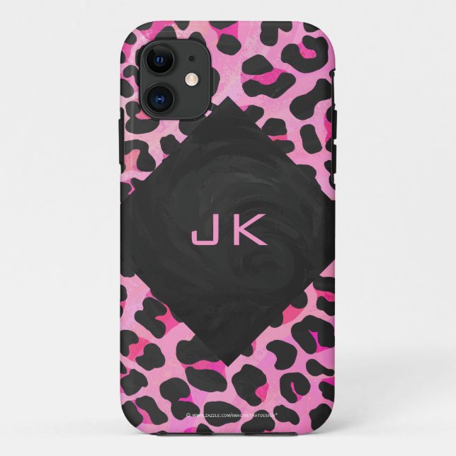 Monogram Leopard Black and Hot Pink Print Case-Mate iPhone Case (Back)