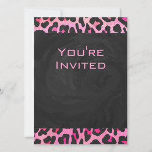 Monogram Leopard Black and Hot Pink Print Invitation