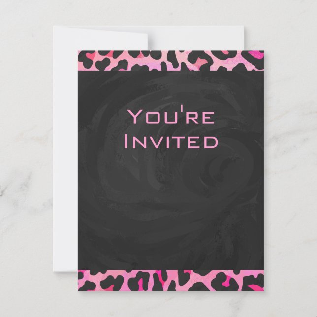 Monogram Leopard Black and Hot Pink Print Invitation (Front)
