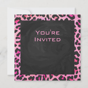 Monogram Leopard Black and Hot Pink Print Invitation