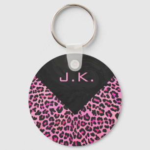 Monogram Leopard Black and Hot Pink Print Key Ring