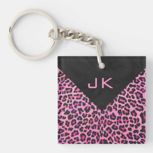Monogram Leopard Black and Hot Pink Print Key Ring