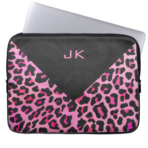 Monogram Leopard Black and Hot Pink Print Laptop Sleeve