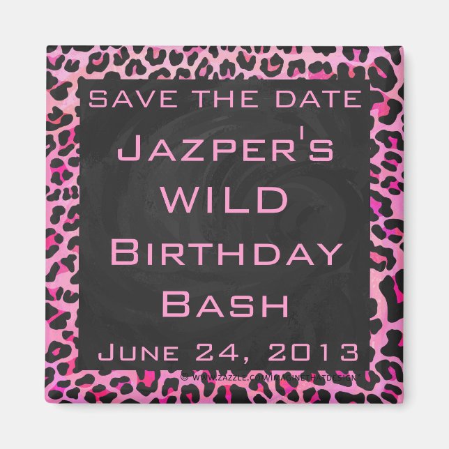 Monogram Leopard Black and Hot Pink Print Magnet (Front)
