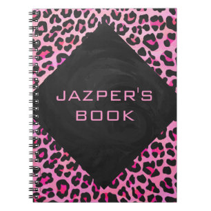 Monogram Leopard Black and Hot Pink Print Notebook