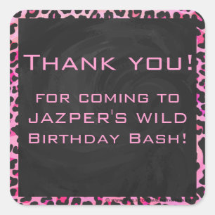 Monogram Leopard Black and Hot Pink Print Square Sticker